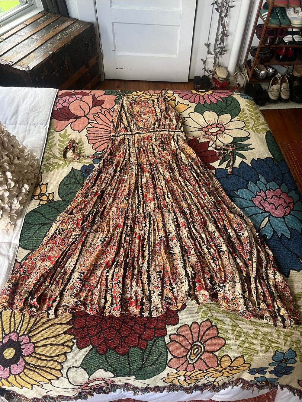 Free People Floral Maxi Dress in Rust, Black, Cream